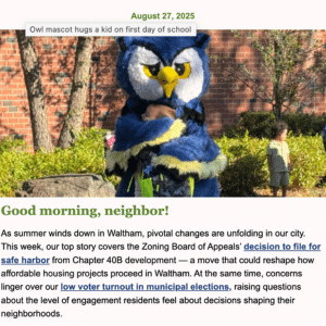 Thumbnail image of Aug. 27, 2025 Waltham Times newsletter.